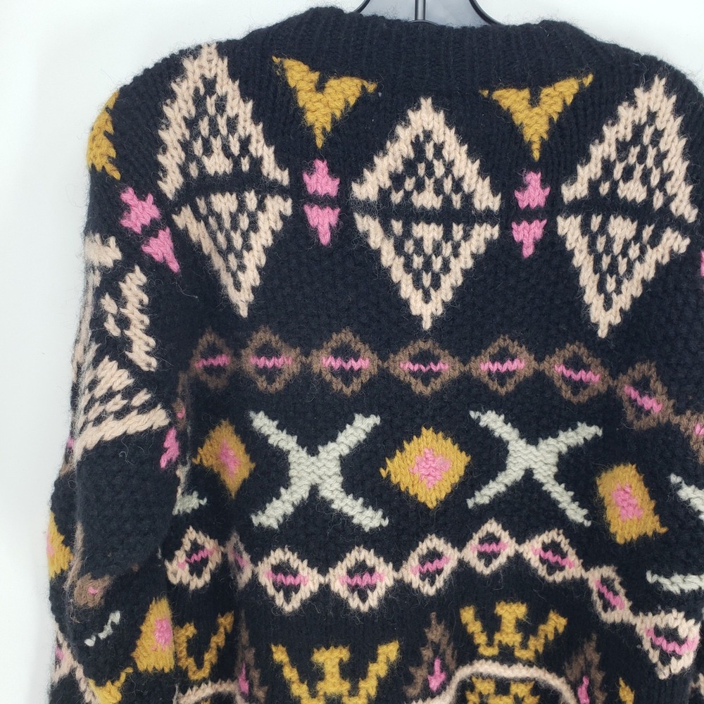 Vintage 90s Hand Knitted Wool Sweater Womens Sz Large Fair Isle Geometric Chunky - Picture 6 of 7